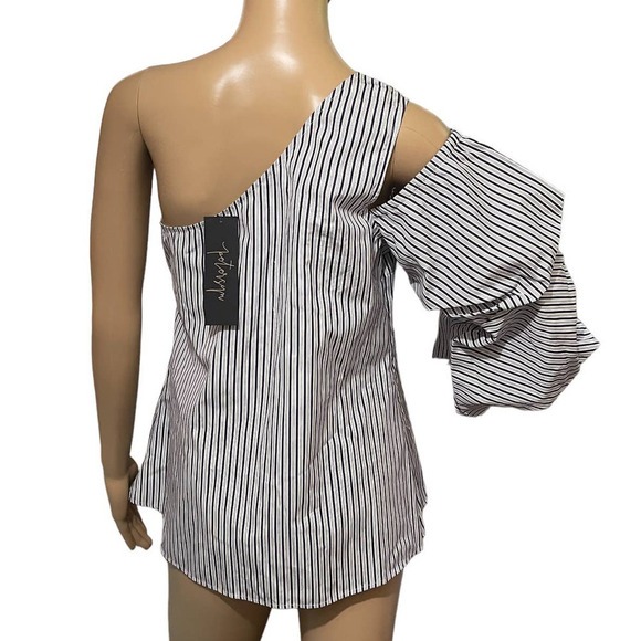 PETERSYN Womens‎ Lara Blouse One Shoulder Striped in Empire Size M New - Picture 2 of 10